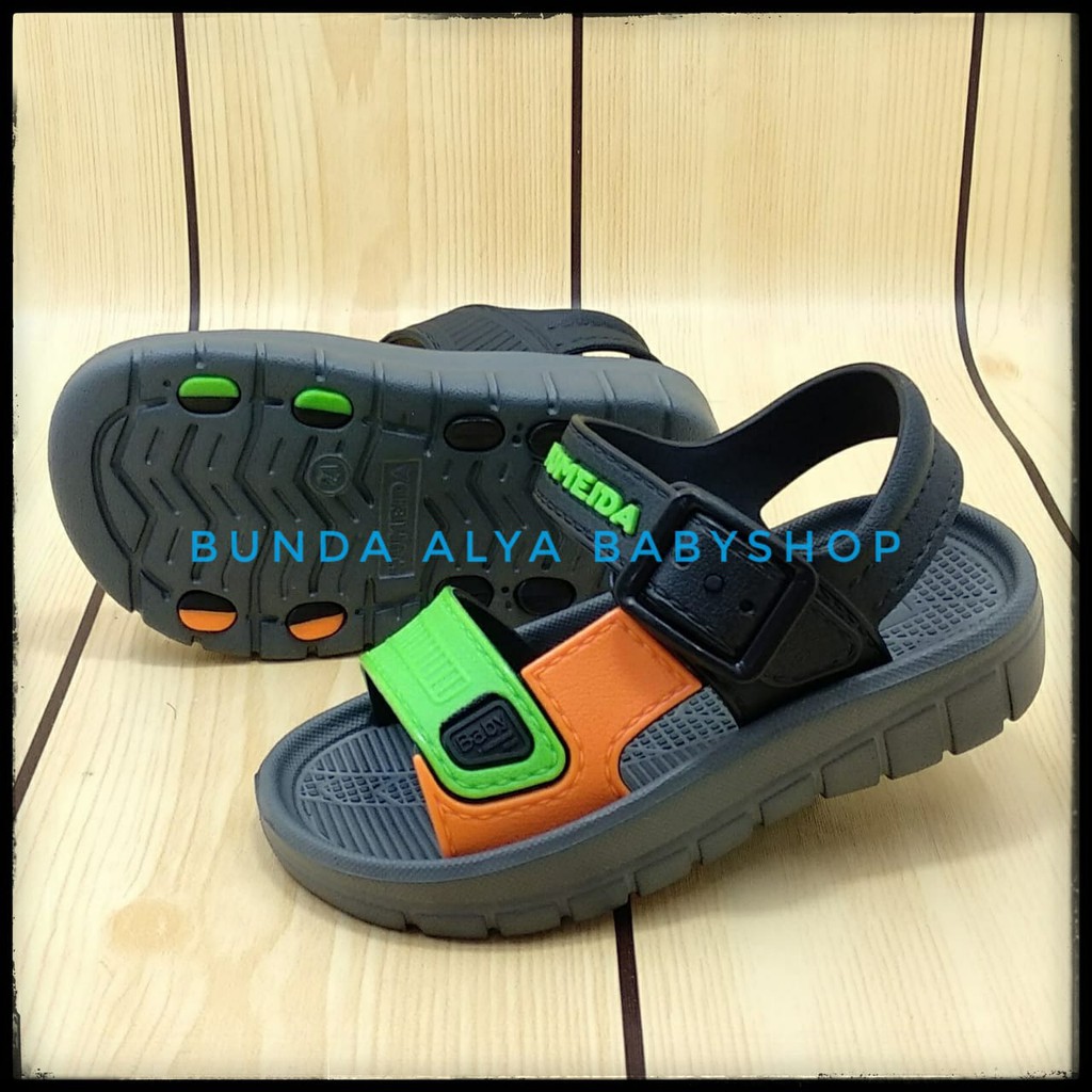 Sendal Anak Laki Laki 6 Bulan 1 2 Tahun Dengan Tali Warna HITAM HIJAU - Sepatu Sandal Anak Cowok Karet Anti Licin Size 18 - 23