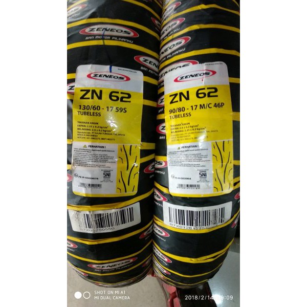 TERLARISS     BAN PAKET ZENEOS ZN62 130-60 & 90-80 - 17 Termurah