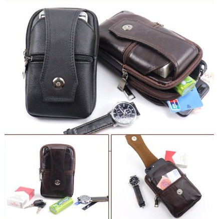 tas hp kulit asli pinggang selempang 6 7 inch impor