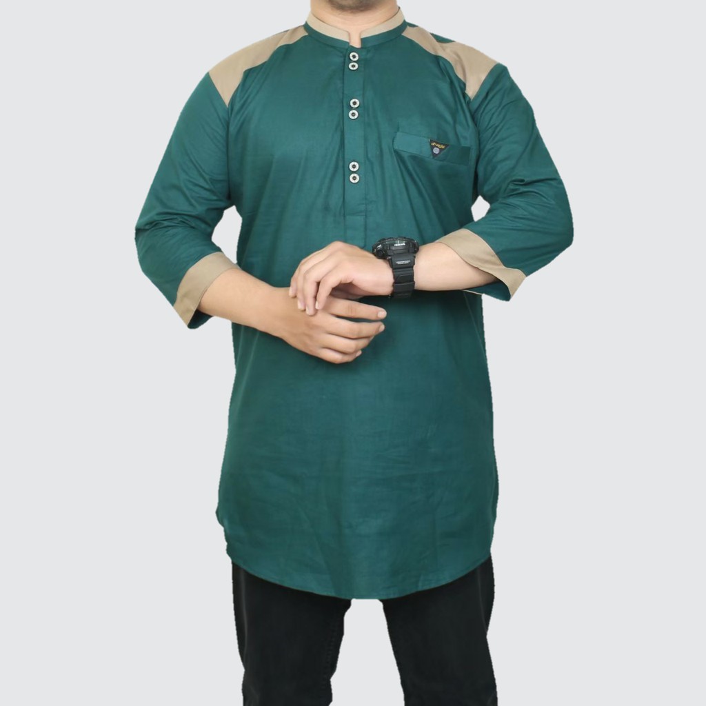 Koko Ikhwan Dewasa Kurta Ayah Pakistan Paris Premium Warna Hijau Botol - Milo Lengan 3/4