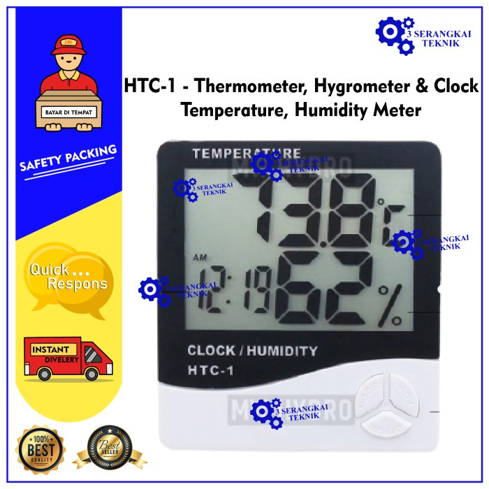 HTC-1 - Thermometer, Hygrometer &amp; Clock - Temperature, Humidity Meter