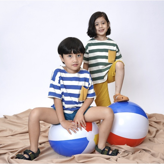 Soleram STRIPY Pocket Tee - Atasan Anak Cewe Cowo Kaos Lengan Pendek Garis Garis Stripe