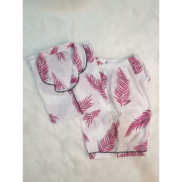 Baju Tidur Wanita/Piyama Wanita Dewasa Katun Motif Daun Part 3-HP MOCCA PINK