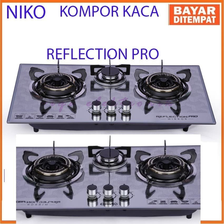 NIKO Kompor Gas 3 Tungku Tempered Glass Reflection PRO MIRROR -NEW MODEL