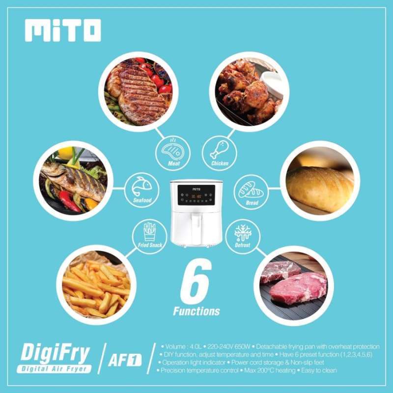 Mito AF 1 Digital Air Fryer 4 Liter Low Watt Hijau ( Mint Green / Lime )