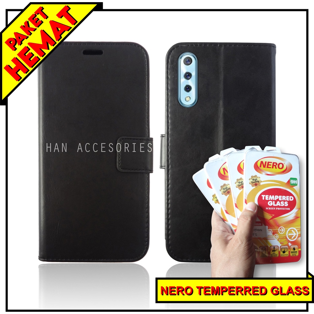 (PAKET HEMAT) Fashion Selular Flip Leather Case VIVO S1/S1 PRO/Z1 PRO Flip Cover Wallet Case Flip Case + Nero Temperred Glass