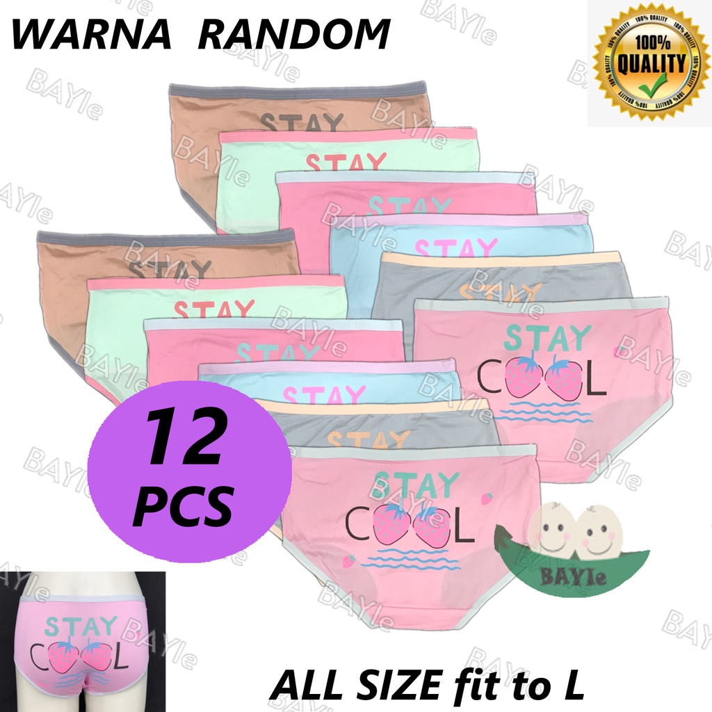 BAYIe - 12 PCS Celana Dalam/ CD Wanita Remaja WEN ROU 1536 STAY COOL / CD Perempuan Multi Colour ALL SIZE FIT TO Size L