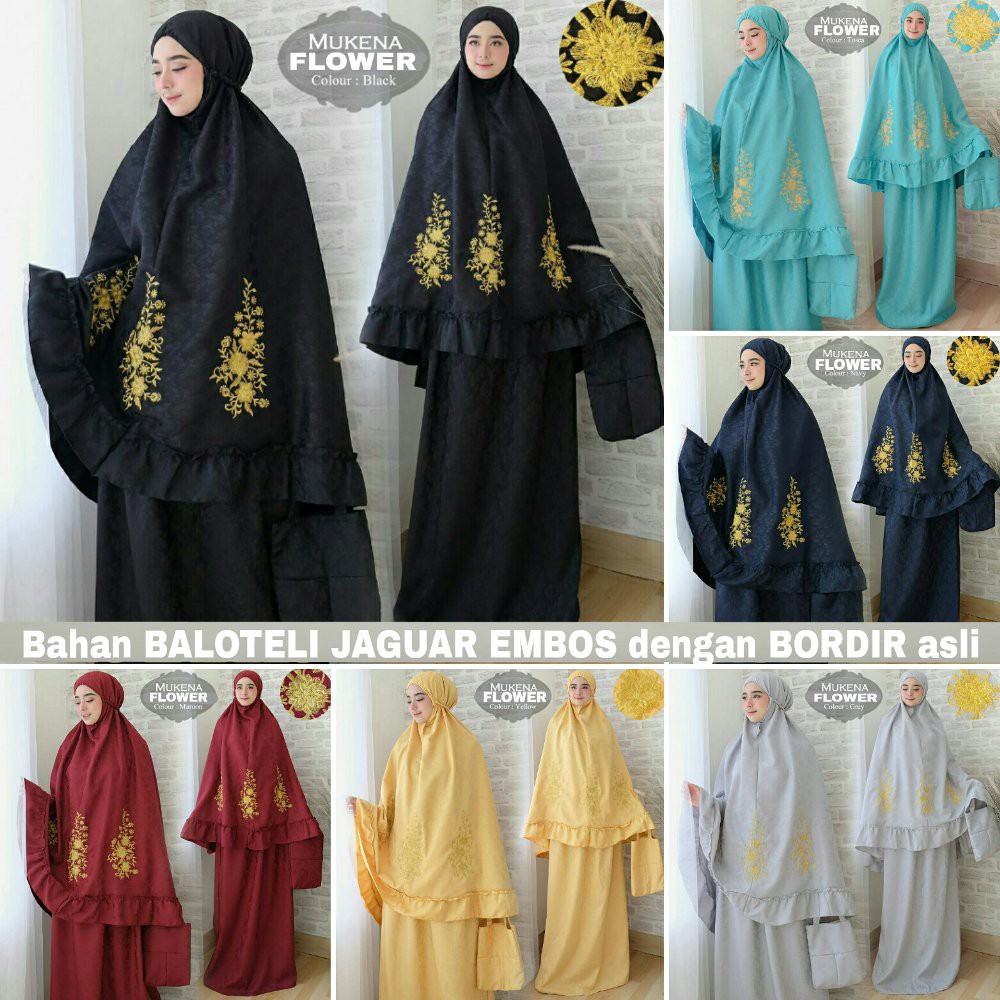 DNC MUKENA FLOWER TEBAL RUKUH ALAT SHOLAT WANITA MUSLIMAH TERBARU BAHAN BALOTELLI JAGUAR EMBOS BORD