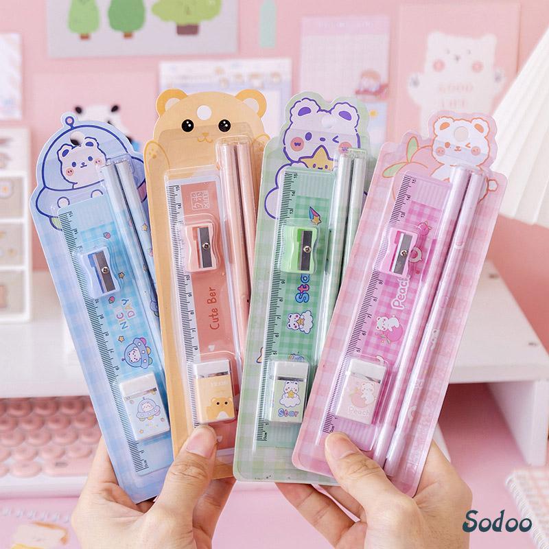 

1 Juni Hadiah Liburan Set Alat Tulis Kartun Siswa Lima potong Rautan Penghapus Pensil - SO