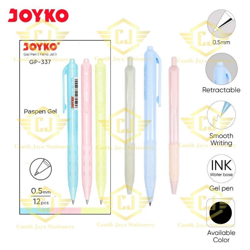 

1 LSN / 12 PCS Gel Pen Pulpen Pena Joyko GP-337 Paspen Gel 0.5 mm