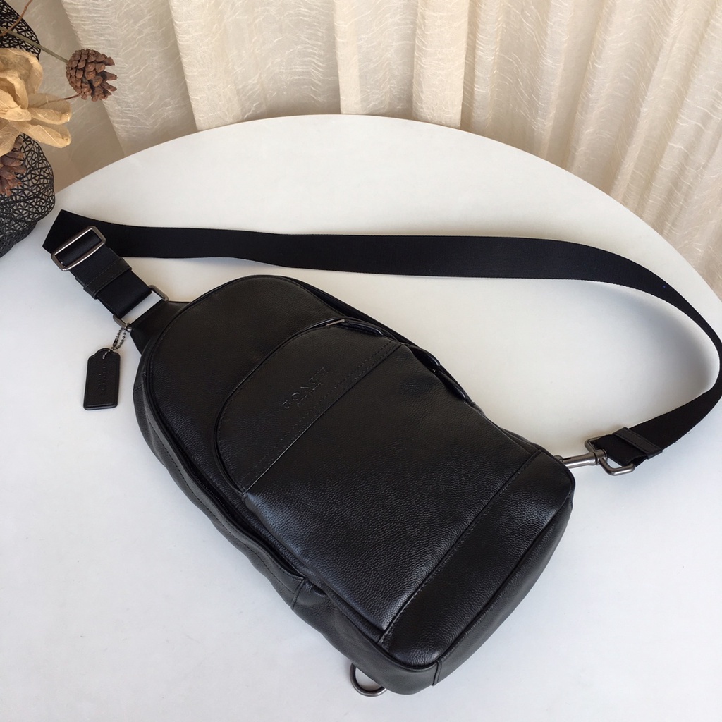 TAS pria tas bahu HOUSTON SMOOTH LEATHER SLING BAG PACK 49312 SELEMPANG black plain