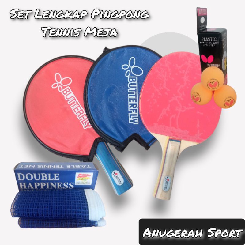 [COD] Bet Bat Tenis Meja Butterfly | Bola Pingpong Tenis Meja 3pcs | Net Tenis Meja + Tiang | Set Ping-pong Tenis Meja Komplit Lengkap