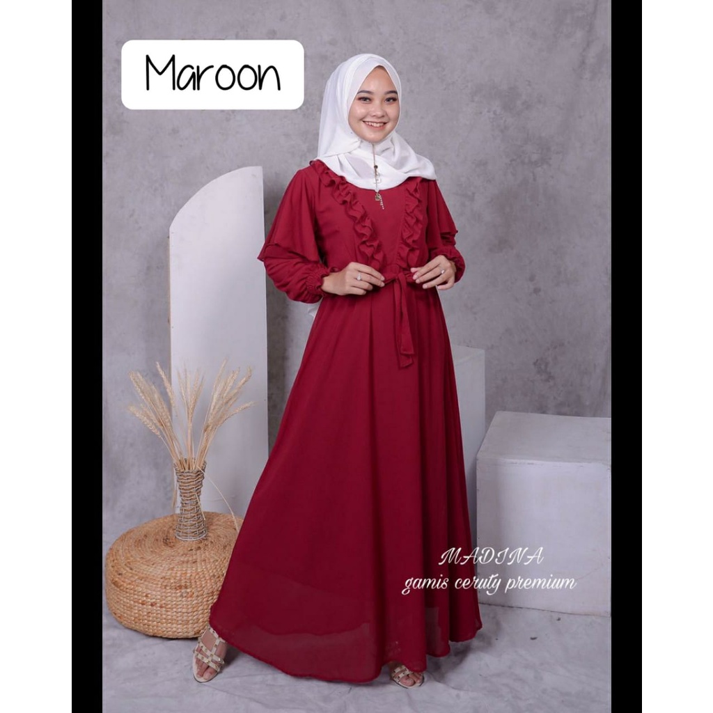 Dress ceruty polos Madina Ceruti babydoll Mila Risty tangan balon kerut karet jumbo L - 4L