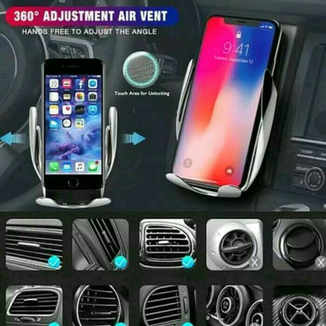 Car Wireless Charger Mobil Charging Smart Sensor Otomatis Buka Tutup Isi Handphone Smartphone