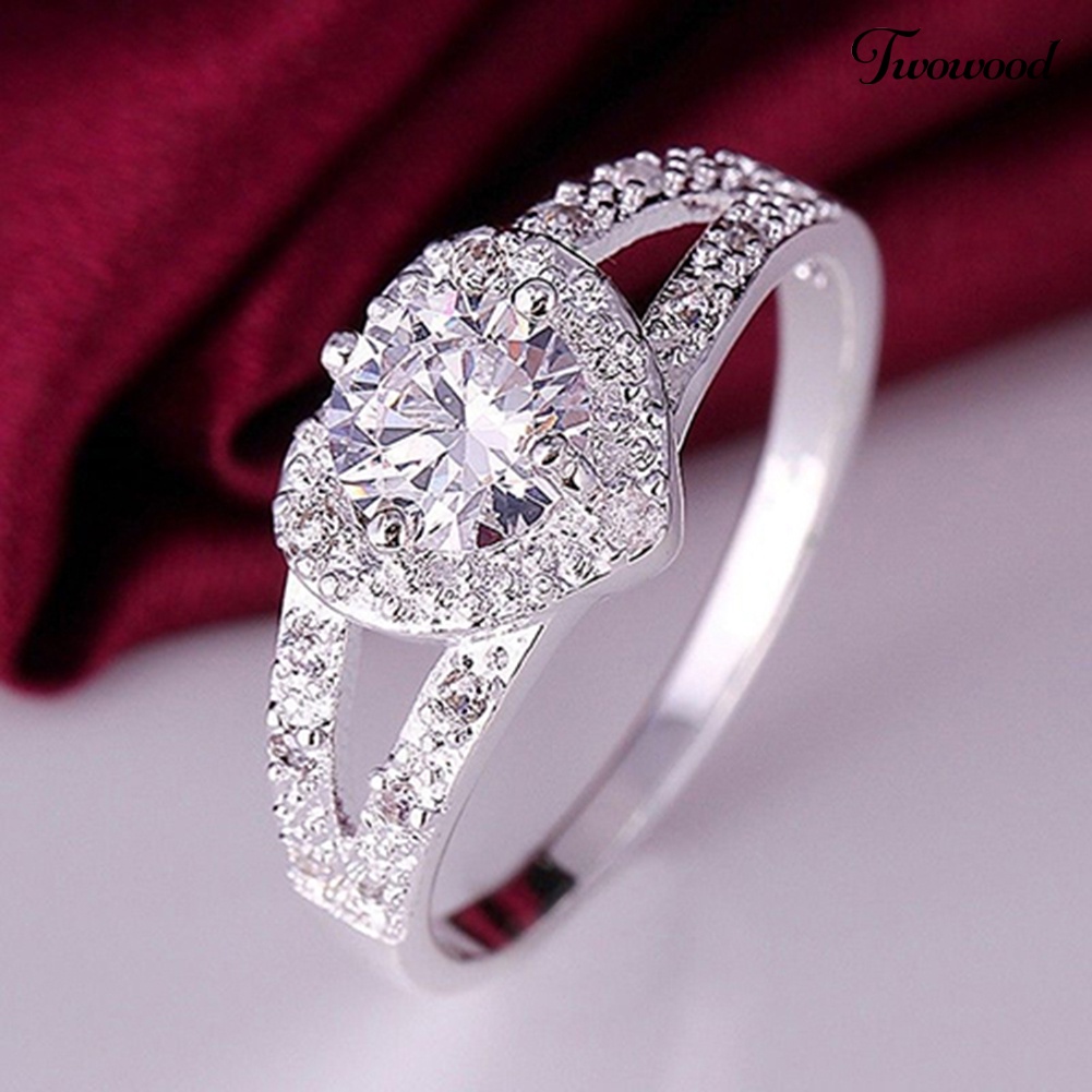 Cincin Sterling Silver 925 Bentuk Hati Aksen Kristal Untuk Wanita