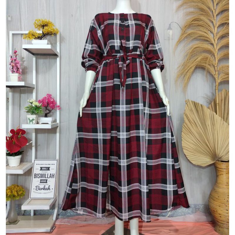 GAMIS SHAFIRA MOTIF KOTAK SYAKILA PREMIUM MODEL TERBARU