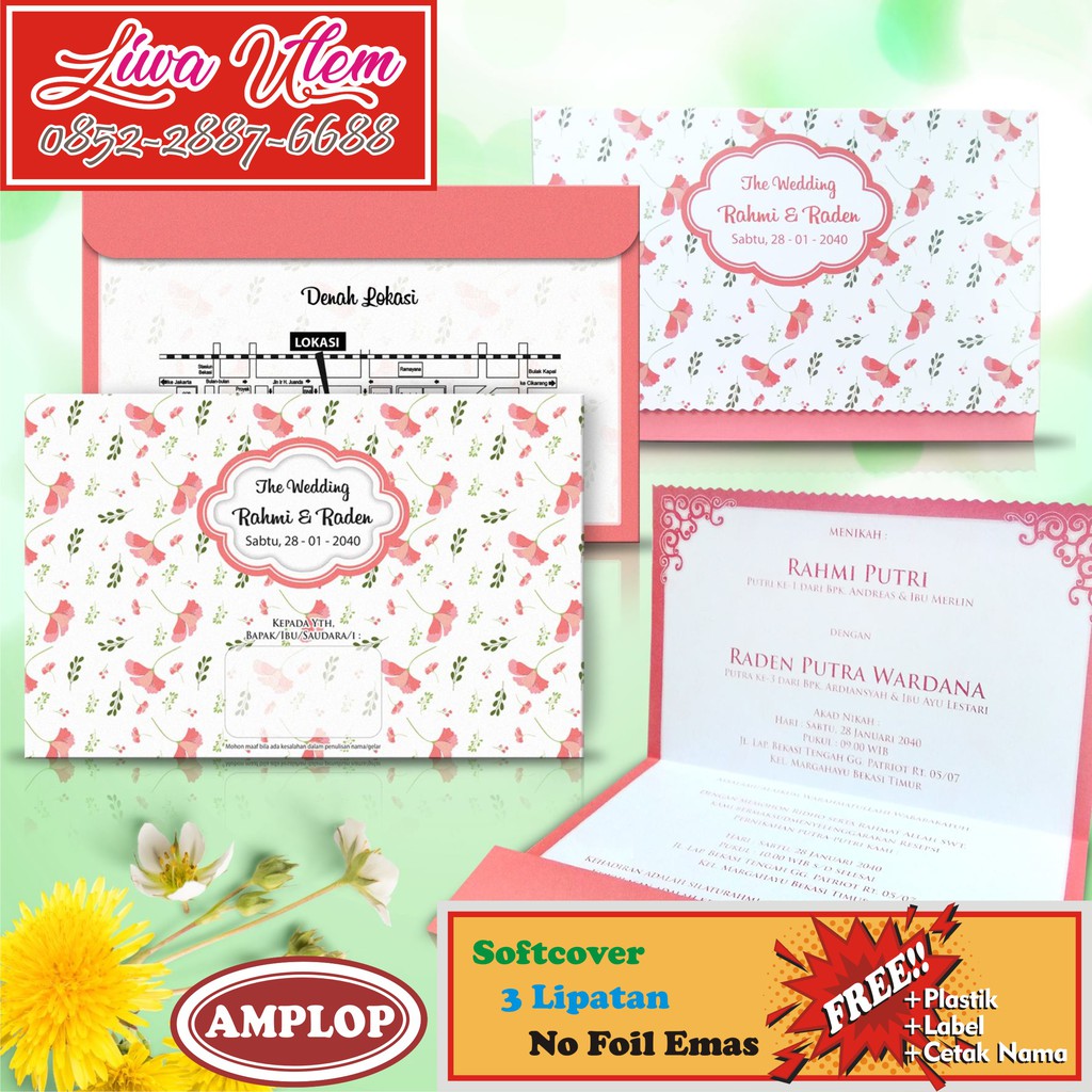 

Undangan Bunga Pink Plus Amplop Murah