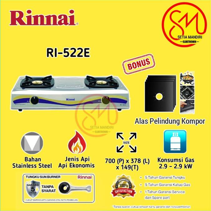 RINNAI RI522E Kompor Gas 2 Tungku RI-522 E 522E