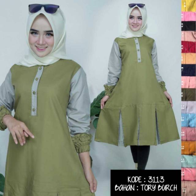 BUSUI TUNIK KANCING DEPAN • LONG TUNIK WANITA • TUNIK KOMBINASI BUSUI • BAJU WANITA MURAH • 3113