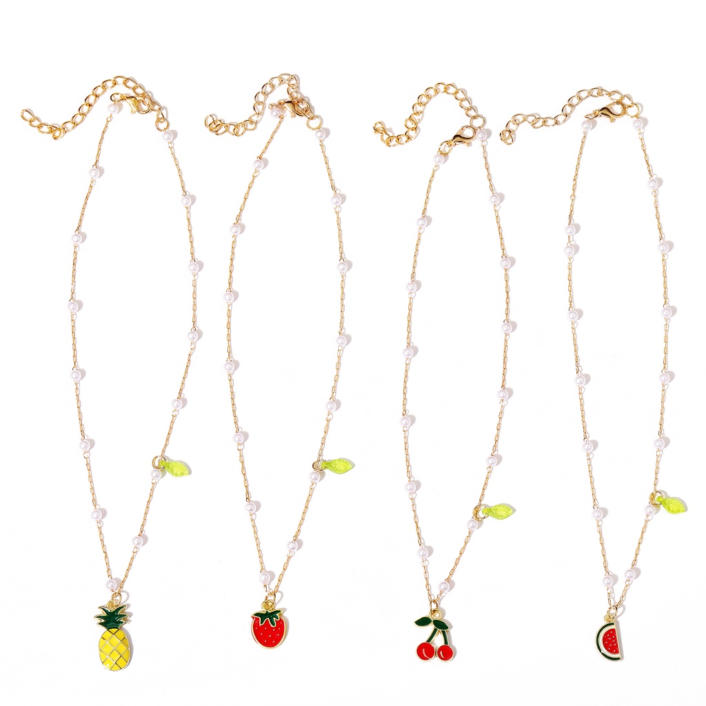 YEEZII Korean Fashion Fruits Necklaces Pineapple Strawberry Cherry Pendant Silver Chain Women Accessories