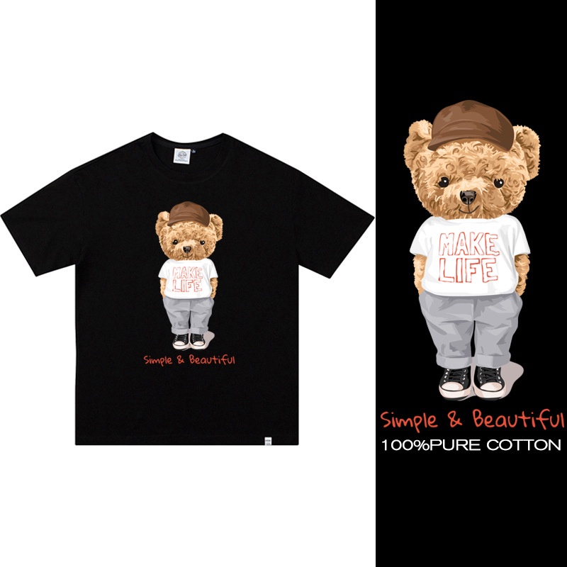 Cotton Printed Bear Atasan Kaos Sablon Musim Panas 2584 (S-XXXL)