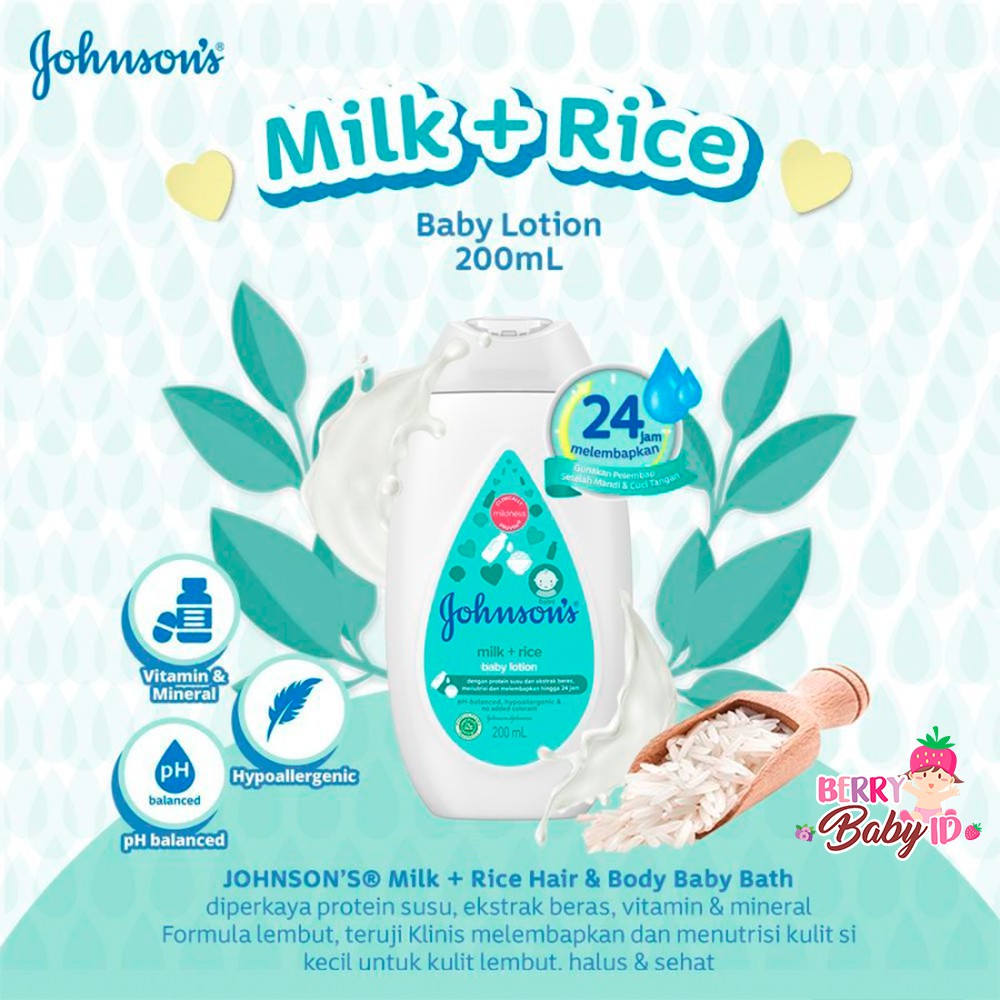 Johnson's Milk &amp; Rice Baby Lotion Losion Bayi Johnsons 200 ml Berry Mart