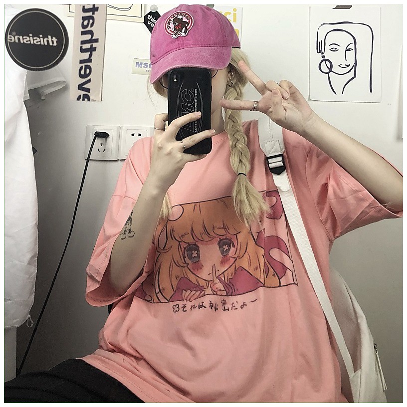 KBS-89 kaos anime girl japanese manga print oversize t-shirt fashion import wanita