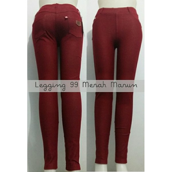 Legging 99 bahan jeans denim (merah marun) size m-xl