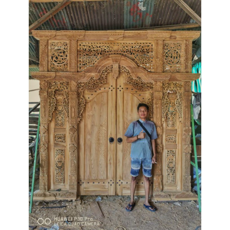 Pintu Ukiran Gebyok Jepara | BESAR | Angin2 Kaligrafi | Bahan Dari Kayu Jati Solid Pilihan