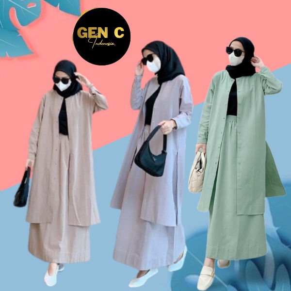 Kayla Set Malaysia Bahan Crinkle | Setelan Tunik & Rok Panjang | OOTD Setelan Gamis Malaysia Rok dan