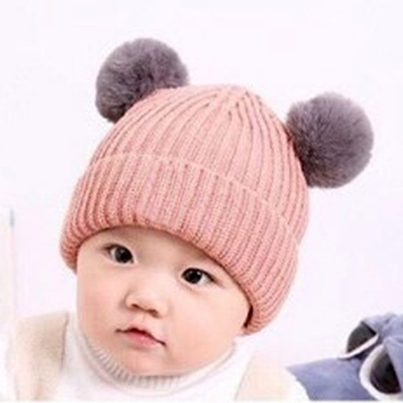 Kupluk Bayi Rajut Pompom Polos Topi Baby New Born