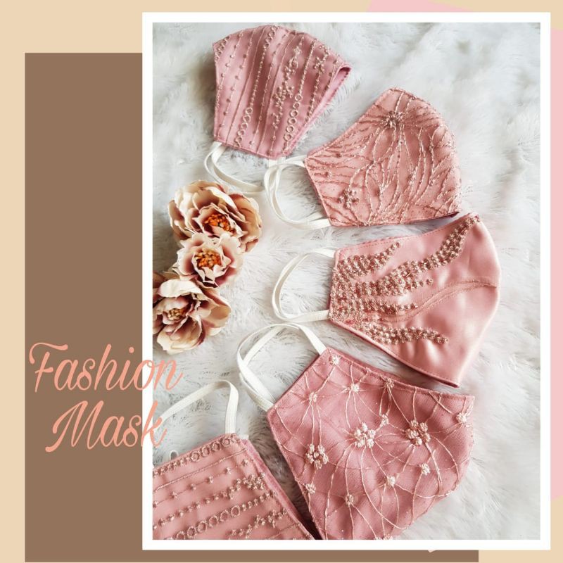 FASHION MASKER / MASKER KAIN BRUKAT / MASKER TILE MUTIARA / masker payet