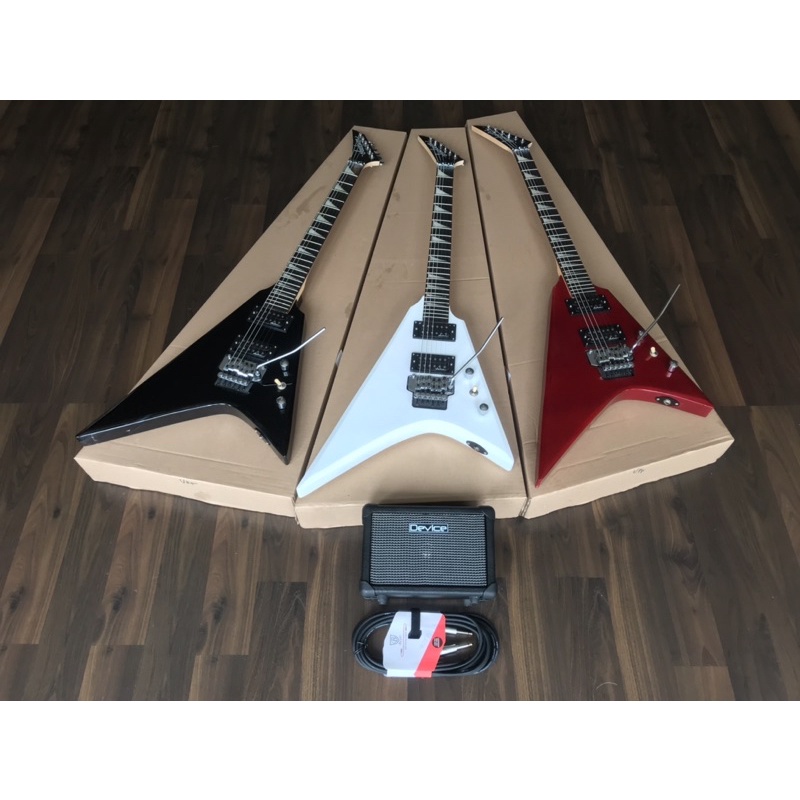Paket Gitar Jackson V RR Parts Chrome & Ampli 4 Inch