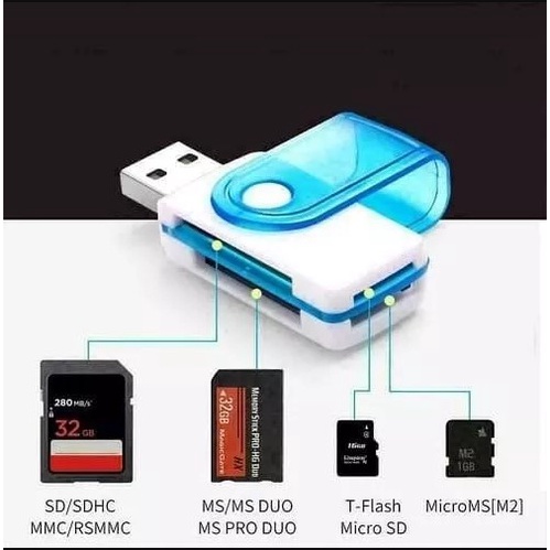 Card Reader All in One ( 4in1 ) Multi Memory Converter To Flashdisk 4 slot model putar serbaguna