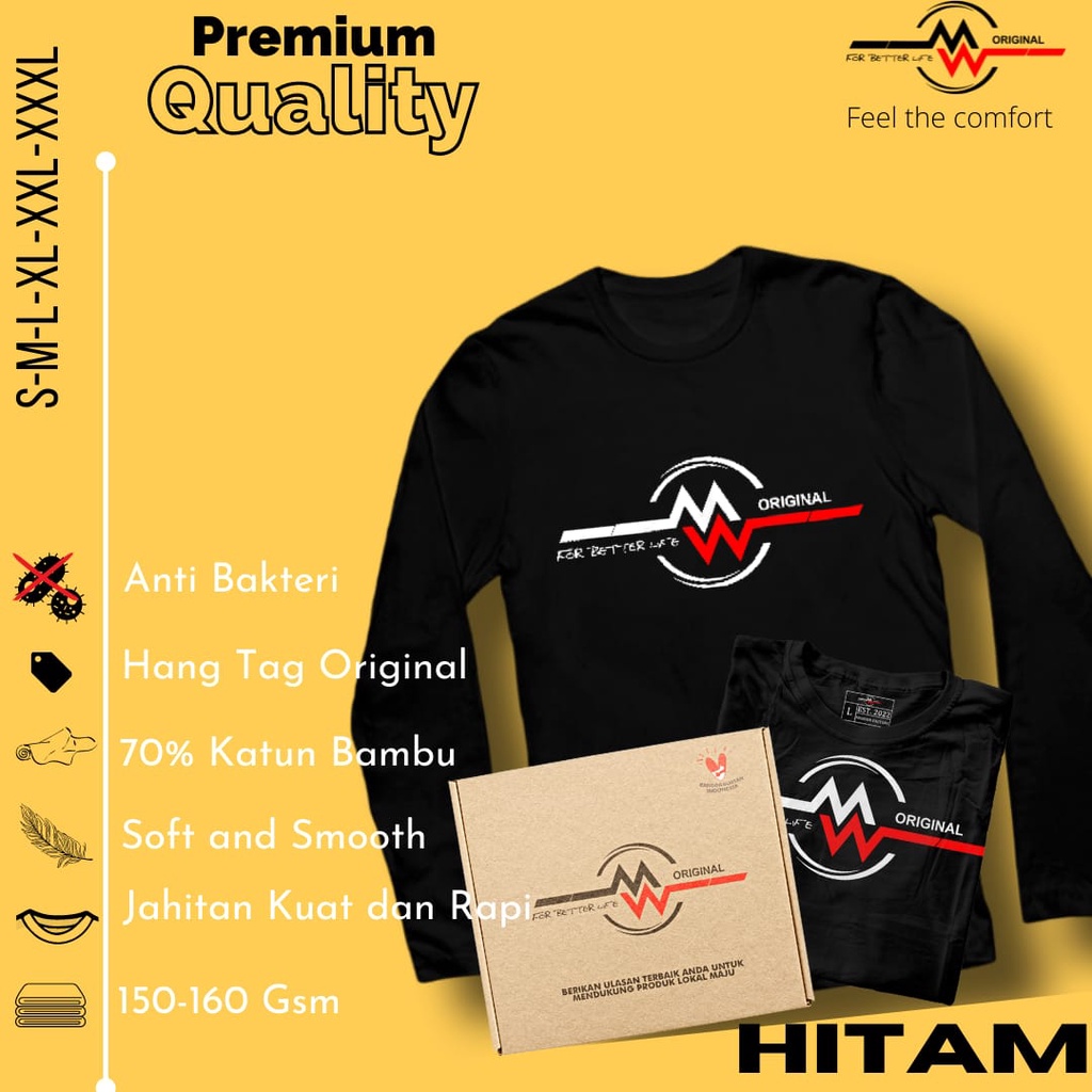 kaos emwe oiginal lengan panjang fashion pria kasual baju kaos distro katun bambu pemium kualitas im