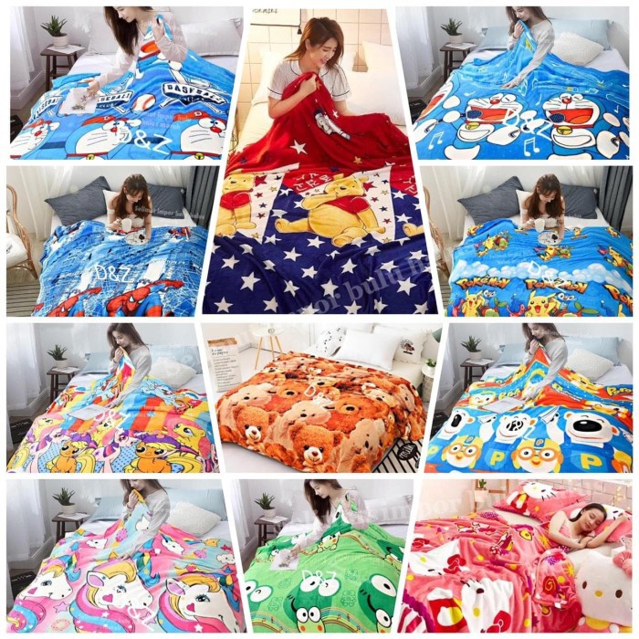 TERLARIS - SELIMUT BULU HALUS MOTIF KARAKTER 140X190 IMPOR BERKUALITAS TERMURAH - H PORORO SELIMUT