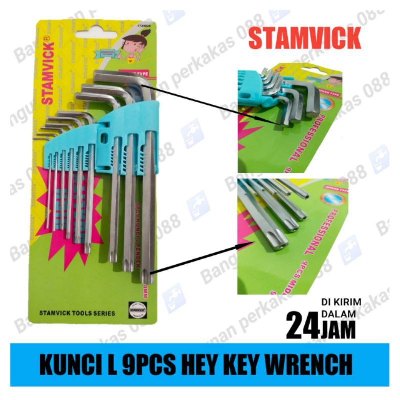 STAMVICK KUNCI L SET 9 PCS / KUNCI L BAGUS / UKURAN KOMBINASI / KUNCI L MURAH