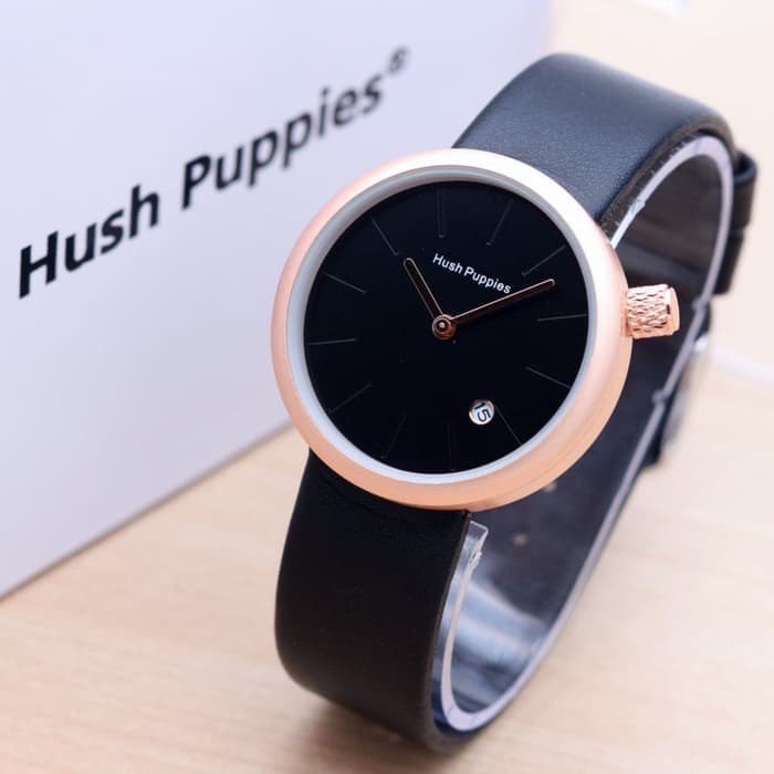 ( BAJ )JAM TANGAN HUSH PUPPIES  FASHION BULAT PLAT PUTIH // HP004 (RING ROSEGOLD)