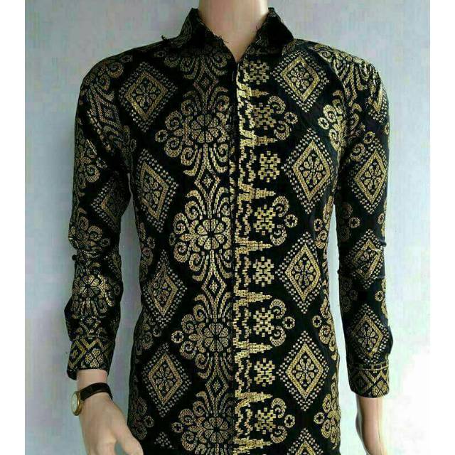 Kemaja batik eklusif pria kuning lengan panjang