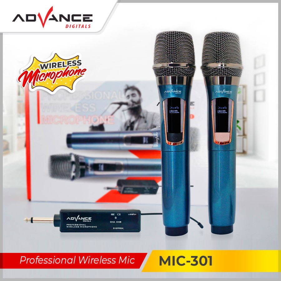 Advance MIC-301 Double Mic Wireless Microphone Metalic Tanpa Kabel