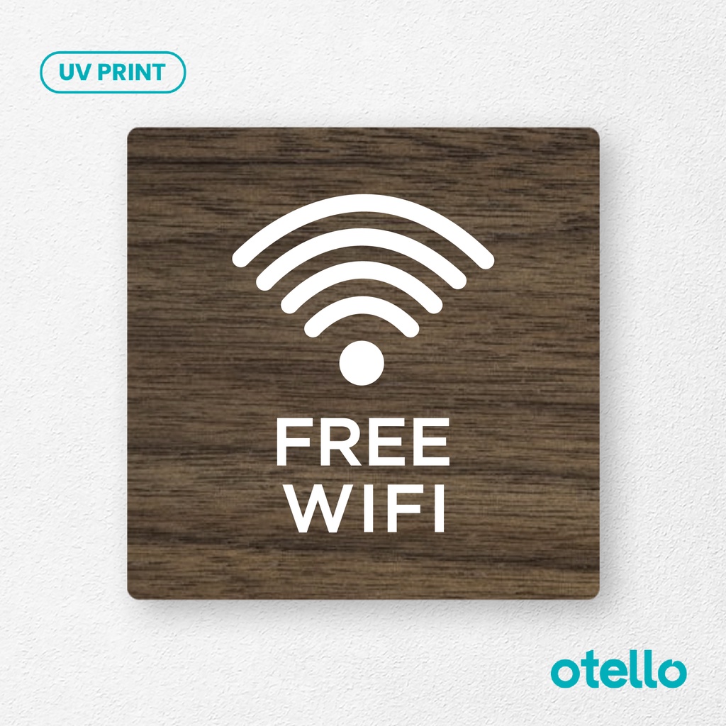 Signage Free Wifi Icon Papan Gratis Wi-Fi Area Sign Board Papan Tempel Sticker Wooden Kayu Cafe Restoran Wall Decor