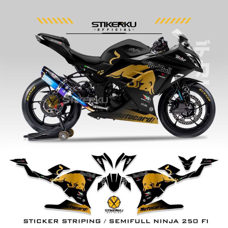 striping ninja 250R fi / stiker motor ninja 250R fi redbull. / decal ninja 250R fi / Lis motor ninja