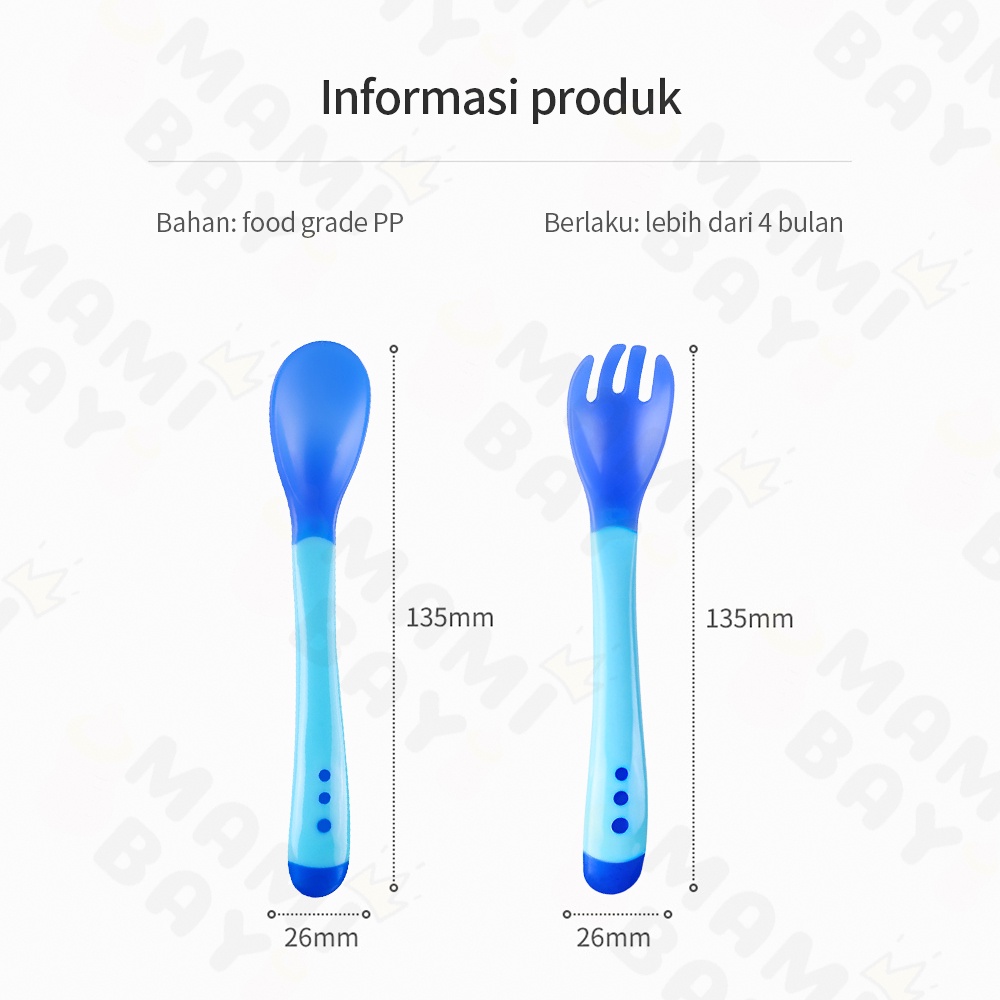 OKEYI Peralatan makan bayi Sensor Panas sendok plastik dan garpu bayi