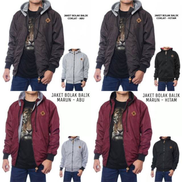 WO  Jaket bolak balik marun hitam Premium