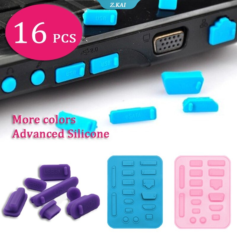 16pcs / set Cover Pelindung Plug Port Laptop Anti Debu Bahan Silikon