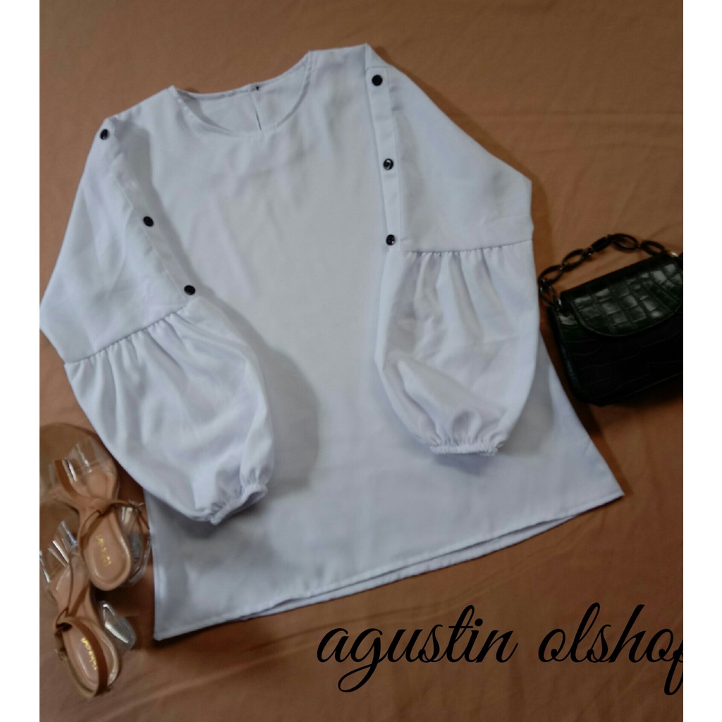 Atasan blouse balon terlaris bahan itycrepe-putih bw