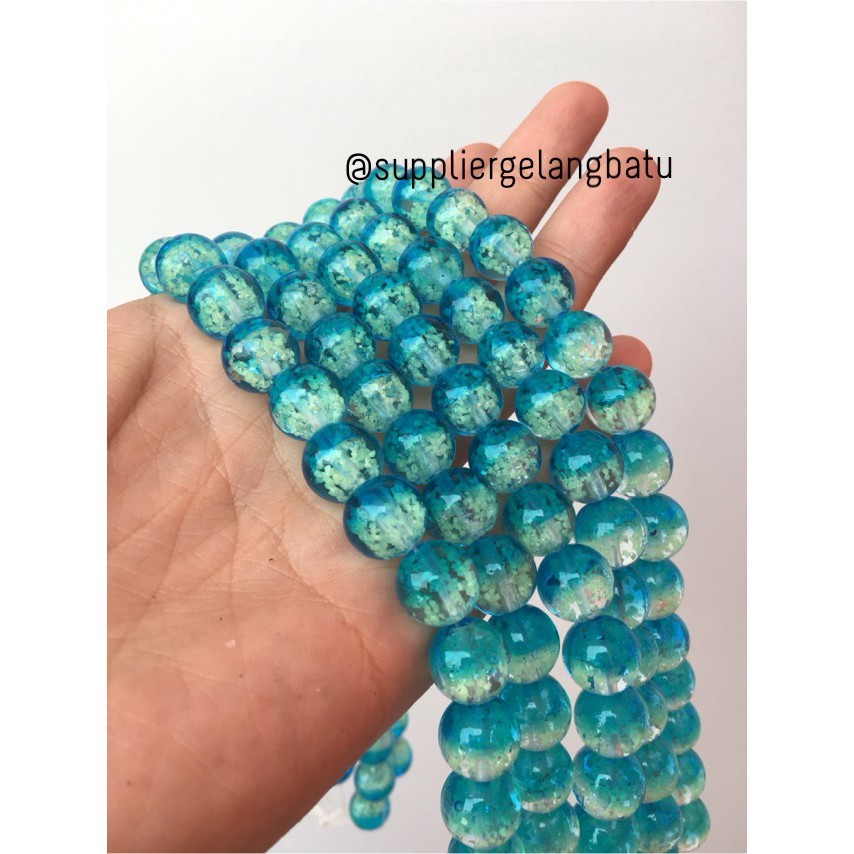 Manik Kristal Biru 12mm Glow In The Dark Fosfor Kaca Blue Laut Muda aksesoris craft beads grosir