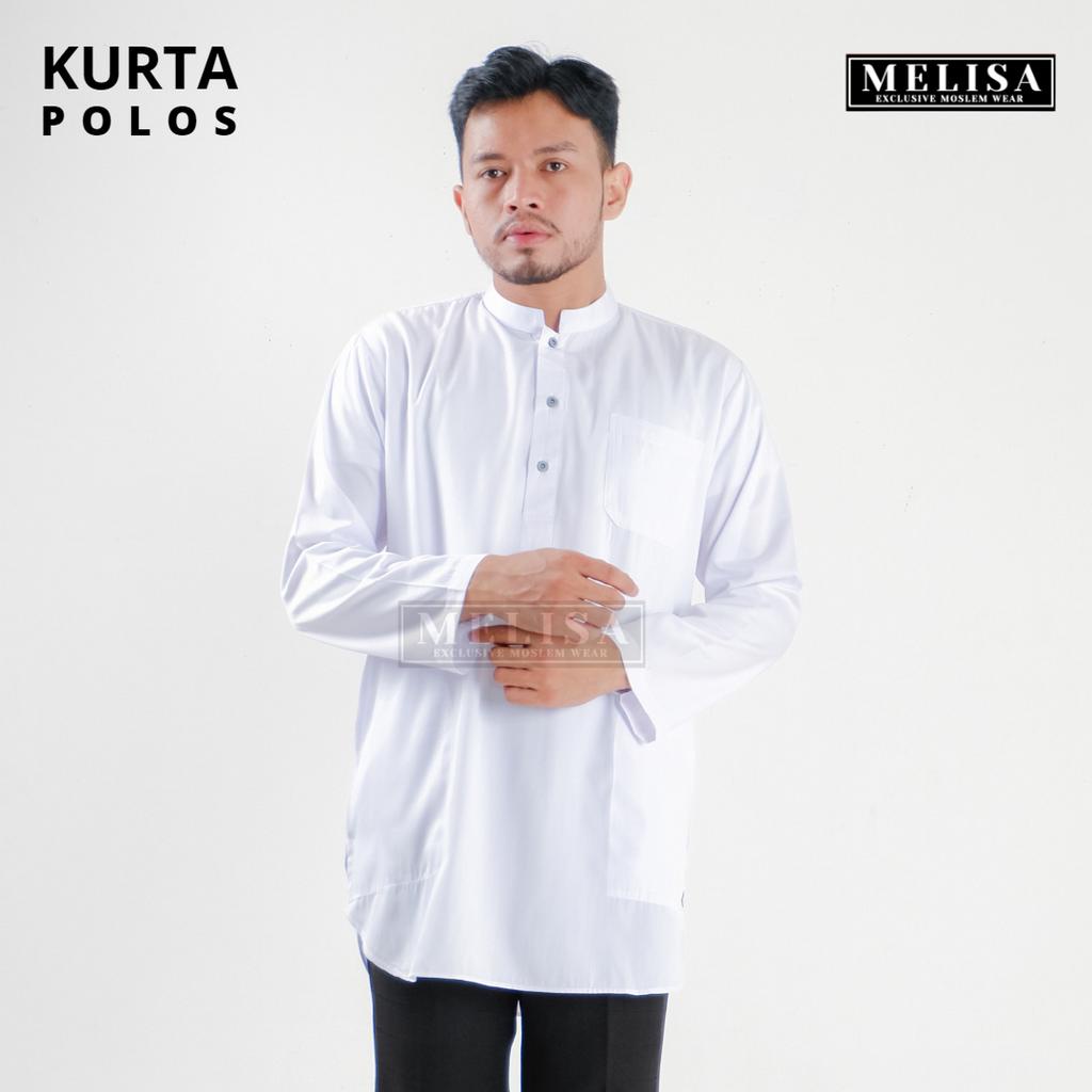 Baju Koko Kurta Lengan Panjang Baju Koko Fashion Muslim Pria Dewasa Terbaru Bahan Katun Tesla Premium Baju Koko Pakaian Muslim Pria-Warna Putih Polos