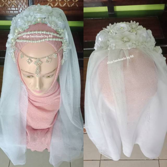 Headpiece hijab pengantin putih
