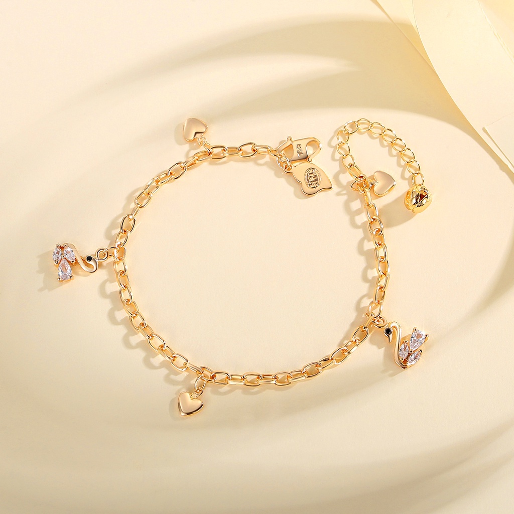 Y571 [COD✔]Gelang Fashion Swan Gelang Zirkon Berlapis Emas Untuk Anak Perempuan Dan Wanita